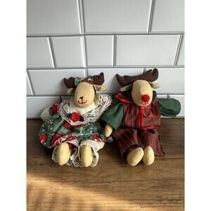 Vintage 1992 Kurt S Adler Reindeer 15" Stuffed Animal Pair Boy & Girl Christmas